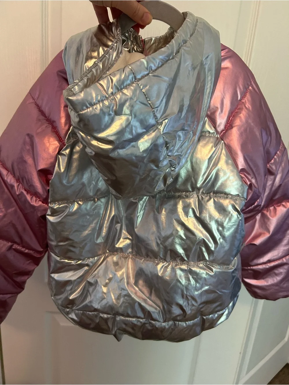 Old Navy Silver and Metallic Pink Puffer jacket